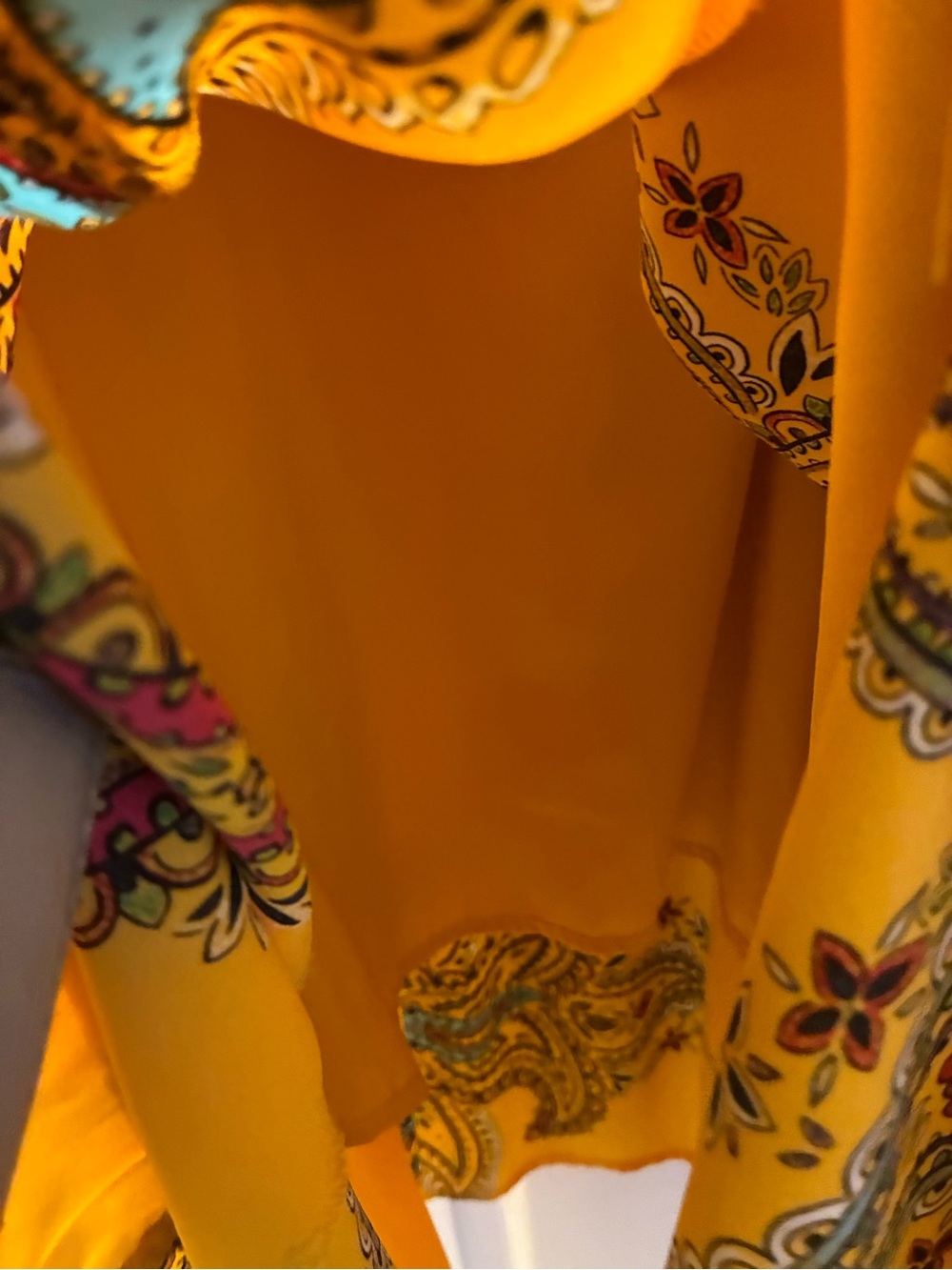 NWT New York & Company Bright Yellow Paisley Trim Wrap Dress flowy sleeves - Picture 9 of 9
